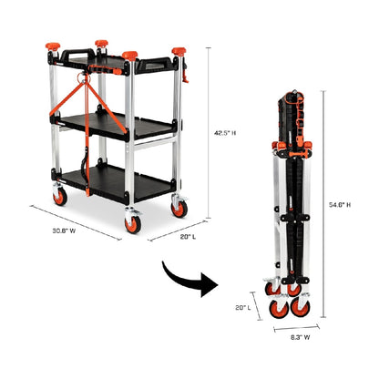Three-Tier Heavy Duty Folding Cart for Construction - Supports 300 lbs