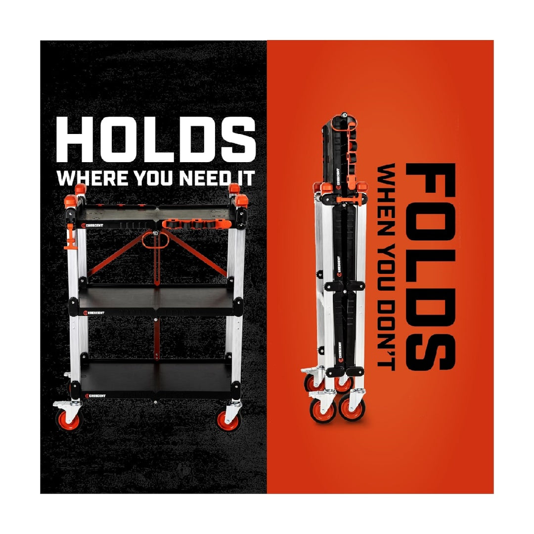 Three-Tier Heavy Duty Folding Cart for Construction - Supports 300 lbs